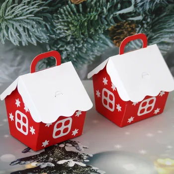 20PCS Europos Stiliaus Šventė Su Ranka Dovanų Naują Kalėdų Namas Saldainių Dėžutė Raudona Nedidelis Namas Vestuvių Saldainių Pakuotės Dėžutė