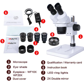 20X-40X-80X-160X Ramstis Stovėti Zoom Žiūronų Stereo Mikroskopas tikrinti PCB mikroskopas+60LED+Du WF20X+2X dvigubai veidrodis