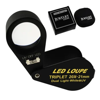 20x Loupe 21mm Optinio Stiklo didinamasis stiklas 6 LED Light & UV Juodas Rėmas Achromatinis Trijulę Objektyvas Juvelyras, Mechanika Fotografas