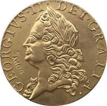 24 - K auksu 1752 Jungtinė Karalystė 1 Gvinėja - George II monetų kopijos