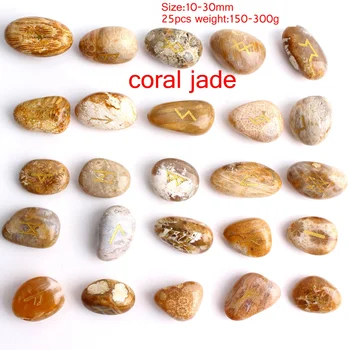25Pcs Natūralių Koralų Jade Kristalų Rune Geltona Runų Akmenį Nereguliarus Būrimą Likimo-pasakoja Gijimo Meditacija Dovanų Kolekcija