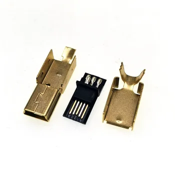 25sets paauksuoti 3 in 1 Mini USB 5Pin Lizdas 5P USB male plug jungtis