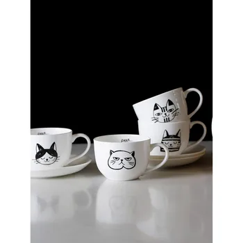 280ml keraminės kavos puodelio lėkštutes kaulų kinija paprastas stilius katė mielas Europoje kūrybos baltosios arbatos puodeliai & lėkštė