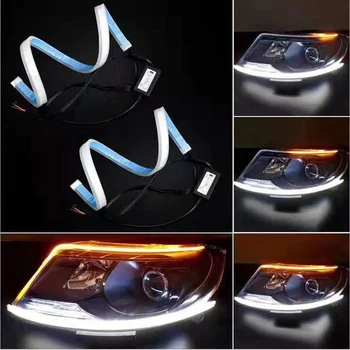 2VNT/Daug 60cm Automobilio LED Dieniniai Žibintai DRL Lanksčias LED lempa Pagrindiniai Juostos Marquee Posūkio Signalo Streamer Optikos Angel Eyes