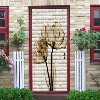 2VNT/KOMPLEKTAS 3D Vaizdą Gėlių Durys, Sienų Lipdukai Kambario, Apdaila, Namų Projektavimas PVC Žievelės ir Klijuoti Tapetai Sienų Lipdukai adesivi porta