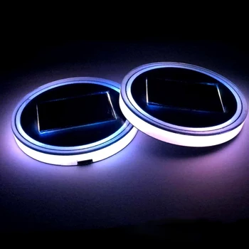 2vnt LED Šviesos Miestelyje Saulės Vandens Miestelyje Gėrimų Padėkliukai USB Spalvinga Interjero Atmosferą Šviesos neslystantis Kilimėlis Automobilio Salono Dalis