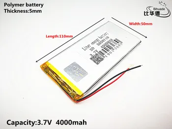 2vnt Litro energijos baterija Gera Qulity 3.7 V,4000mAH 5050110 Polimeras ličio jonų / Li-ion baterija tablet pc BANKAS,GPS,mp3,mp4