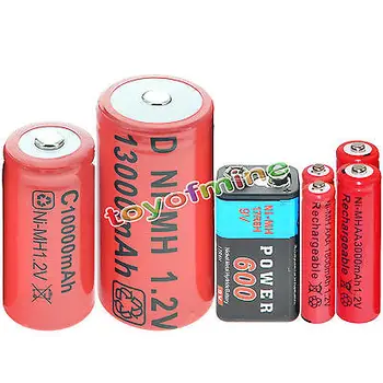 2x AA 3000mAh + 2x AAA daugkartinio įkrovimo baterija 1800mAh + 1x 9V 600mAh Baterija + 2x D dydžio Baterija + 2x C dydžio NI-MH