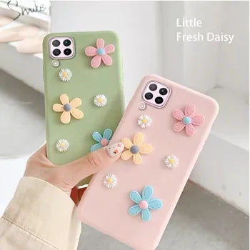 3D Daisy Pink Gėlių Minkšto Silicio Telefoną Atveju 