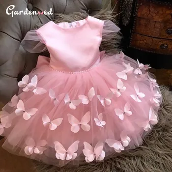 3D Drugelis Mergina Princesė Suknelė Rožinės spalvos, Uždusęs Mergina Gimimo diena Dress Mergaitė Kalėdų Šalis Suknelė Inscenizacija Suknelės Mergaitėms