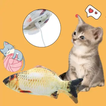 3D Elektros Žuvies Formos, Katžolių, Kačių Žaislas USB Įkrovimo Realus Pliušinis Pinti Žuvis, Įdaryti Pagalvės Lėlės Interaktyvių Dovanos