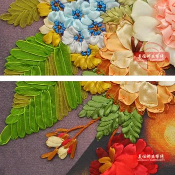 3D Gėlės butelis Juostelės siuvinėjimas, tapyba amatų rinkiniai siuvinėjimui ratas 