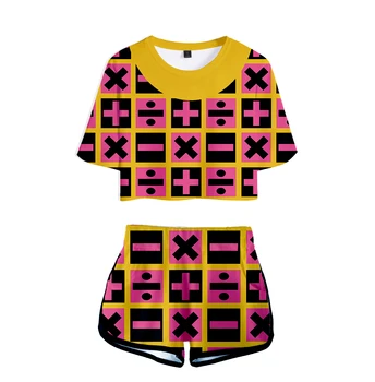 3D JOJO fantastinis nuotykių pobūdžio kostiumas Susiduria Bamba marškinėliai+šortai moters/merginos 3D JOJO Grotelių simbolis dviejų dalių rinkiniai