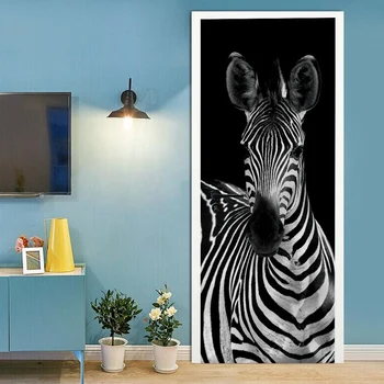 3D kūrybos zebra durų lipdukai, sienų lipdukai, lipnios vandeniui nuimamas