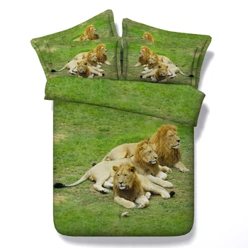3D Liūtas patalynės komplektas gyvūnų antklode padengti nustato paklode lovatiesė antklodė Kalifornijos Karalius ir karalienė dydžio, visiškai Dizaineris miegamasis 4PCS