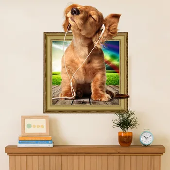 3D Muzikos Šuo Siena Lipdukas Kūrybos Pet Shop Dekoro Namo Apdaila Habitacion Kambarį Lipdukai Miegamasis 