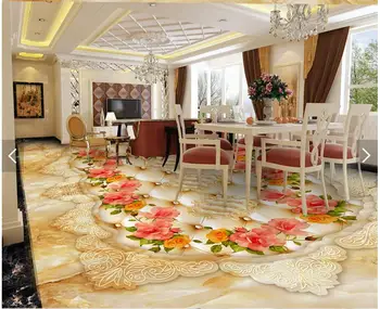 3D sienų freskomis tapetai, grindys marmuro gėlių Pasirinktinius Nuotraukų lipnios 3D grindis, PVC grindų vandeniui