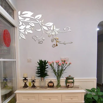 3D Sienų Lipdukus Fone, Novatoriškų Meno Gyvenimo Kambario, Miegamasis Akrilo Gėlių Formos Krištolo Veidrodį Namų Dekoro Apsauginės Plėvelės