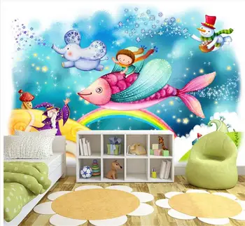 3D tapetai/custom foto tapetų/ cartoon vaikų flying fish/TV/sofa/Patalynės/KTV/Hotel/gyvenimo roomchildren/