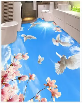 3D tapetai, grindų kambarį Gėlės dangus lubų freskomis vandeniui PVC grindų lipnios 3D grindų