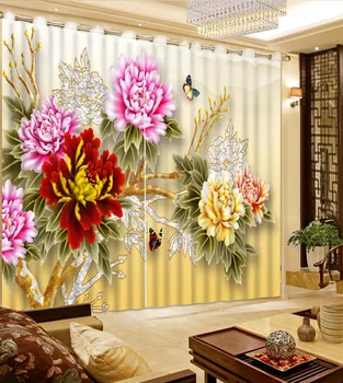 3d užuolaidos gėlės, Bijūnai drugelis mados namų dekoro apdaila, miegamojo šiuolaikinio namų dekoro