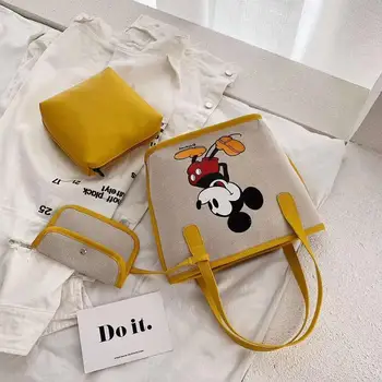 3pcs Disney mcieky pelės lady canves pečių maišą+monetos maišelį moterų rankinės animacinių filmų pirkinių krepšys