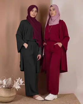 3PCS Musulmonų Moterims Nustatyti Suknelė Kimono Open Cardigan+Viršūnes+Platus Kojų Kelnės Dubajus Kaftan Suknelė Ramadanas Islamas Drabužių Arabų 2019 Mados