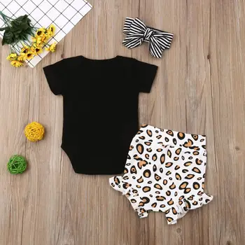 3Pcs/set Baby Girl Drabužiai Atsitiktinis Leopardas spausdinti Kūdikių Romper+Trumpas Kelnes+Lankelis Kūdikių Drabužiai, Apranga Vasaros Naujagimių Drabužiai