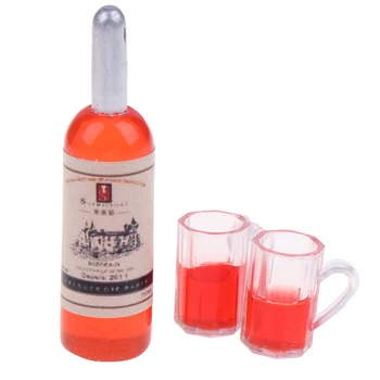 3Pcs/set Mielas 1:12 Miniatiūriniai Lėlių Raudono Vyno Butelis Puodeliai Lėlės Virtuvės Reikmenys