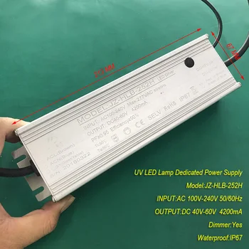 4.2 A 250W IP67 atsparus vandeniui Nuolatinės srovės šaltinis, UV LED modulis gelio kietinimo lempos ĮVESTIS: AC 100V-240V IŠĖJIMAS: DC 40V-60V 4200mA