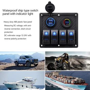 4 Gauja Automobilių Jūrų Laivu Mėlyna LED Svirtinis Jungiklis, Skydelis Digital Voltmeter Dual USB Įkroviklis Vandeniui
