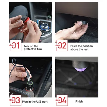 4 in 1 LED Automobilių Koja Aplinkos Šviesos Lempos Automobilio Salono Spalvinga RGB Grindų LED Lemputė USB Dekoratyvinis Ambient Dekoratyvinis Apšvietimas, Lempos