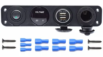 4 skydelis Dual USB Lizdas, Įkroviklis 2.1 LED Voltmeter 12V Maitinimo Lizdas, įjungimo / IŠJUNGIMO Jungiklis, Jungiklis, Skydelis Automobilių Valtis Marine RV(Žalia)