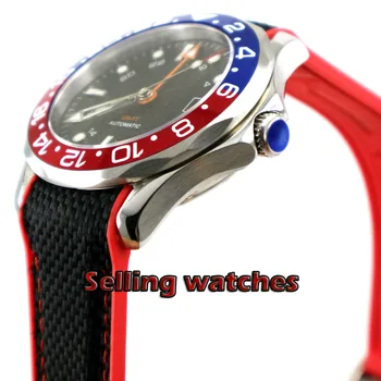 41mm no logo black dial GMT safyro stiklas, data, Mechaninė automatinė mens watch