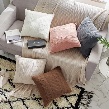 45x45cm rožinės/smėlio spalvos/pilka/balta megzti pagalvėlė padengti sofa vilnos juosmens užvalkalas derliaus double twist modelio pagalvę padengti