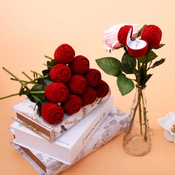 4PCS 3.8 cm*4.5 cm, Raudonas aksominis rožių gėlių žiedas dėžutė Valentino Dienos Dovanų dėžės Pasiūlymas šalis