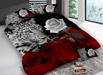 4Pcs King Size Prabanga Rose 3D Patalynės Komplektai Raudonos Spalvos Patalyne, Šalikas Dangtelį Nustatyti Vestuvių paklode Tigras / Dolphin / Panda