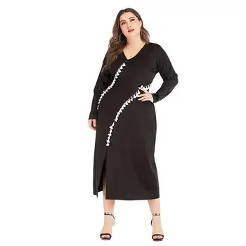 4XL Didelis Dydis Moterų Suknelė 2020 M. Vasarą V-Kaklo Padalinta Rankovės Siūlės Pakraštyje Midi Vestidos ilgomis Rankovėmis-Line Atsitiktinis Ilga Suknelė