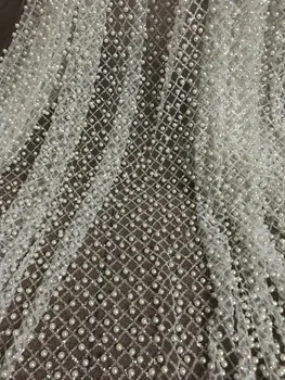 5 metrų klijuojami blizgučiai nėrinių audinio pardavimo Diudiu-82219 blizgučiai tinklelio medžiagos su pilna granules vakarinę suknelę