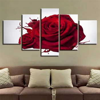 5 skydelyje Raudona Rožė, Gėlės Sienos Meno Tapybos Drobės Aliejaus Tapybai Šiuolaikinio Modulinės Nuotrauką, Namo Apdaila Už Kambarį Apdaila