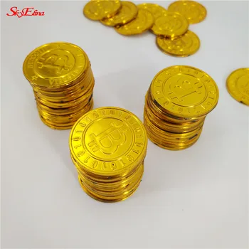 50pcs Plastiko Auksą, Padengtą Bitcoin Piratų Aukso Monetos Meno Kolekcija, Dovana Vaikams, Žaislas Aukso Monetos 5zhh264