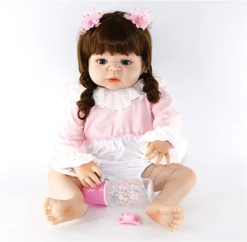 55cm Full Silikono Kūno Reborn Baby Doll Žaislas Mergina Vinilo bebes atgimsta menina bonecas Princesė Kūdikiams Gyvas maudytis žaislas lėlės