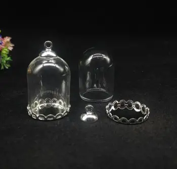 5sets/lot25*18mm vamzdžių stiklo gaublys su sidabro/bronzos, padengtą 18mm nėrinių bazę ir 8mm bžūp nustatyti ne užpildas stiklo buteliukas buteliukas pakabukas