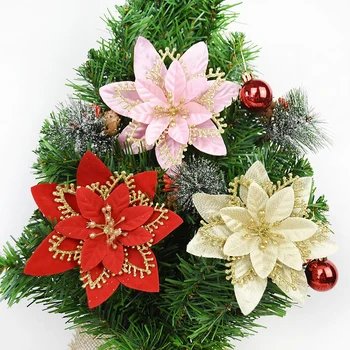5vnt/daug 13cm Linksmų Kalėdų Ornamentu Dirbtinių Gėlių Galvos Dėl Kalėdų Medžio Apdaila Netikrą Gėlių Naujųjų Metų 2021 Namų Dekoro