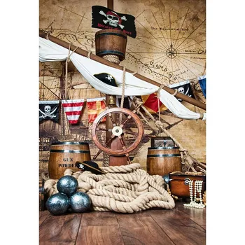 5x7ft Piratų Laivas Jūrinis Žemėlapis Valdyti Barelį Denio Plaukti galima Skalbti Ne Raukšlių Foto Studija Fone, Fonas Poliesterio Audinio