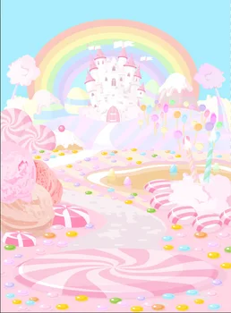 5x7FT Vaivorykštė Danguje Rožinė Pilis Candyland Saldainiai Pupelės Sausumos Keliu Užsakymą fotostudijos Fonai Backdrops Vinilo 150cm x 220cm