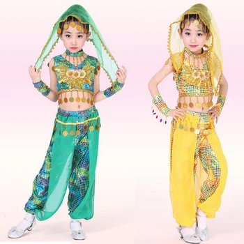 6 Gabalus Naujų Mergaičių lotynų Dancewear Suknelė Vaikai Slim Indijos Šokio Kostiumų Sijonas vaikai Pilvo šokių suknelė