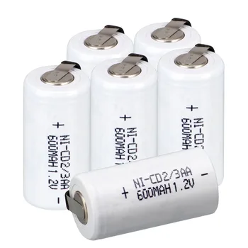 6 vnt. 2/3AA įkraunama baterija, 600 mah Ni-Cd 1.2 V Baterijų 2.8*1.4 cm - baltos spalvos