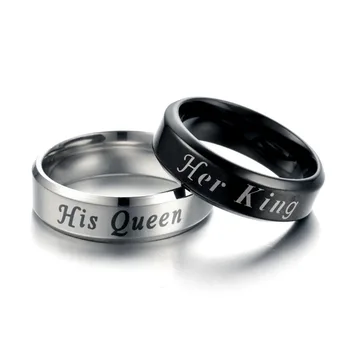 6mm Karalienė Žiedas Black King Ring Anillos Jos Karalius, Karalienė Pora Vestuvių Žiedas iš Titano Plieno Mėgėjams Dalyvavimas Juostos Žiedas