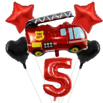 6pcs Automobilių Folija Skaičius Balionai Fire Truck Laimingas Gimtadienio Berniukas Dovanų Baby Shower Šalies Prekių